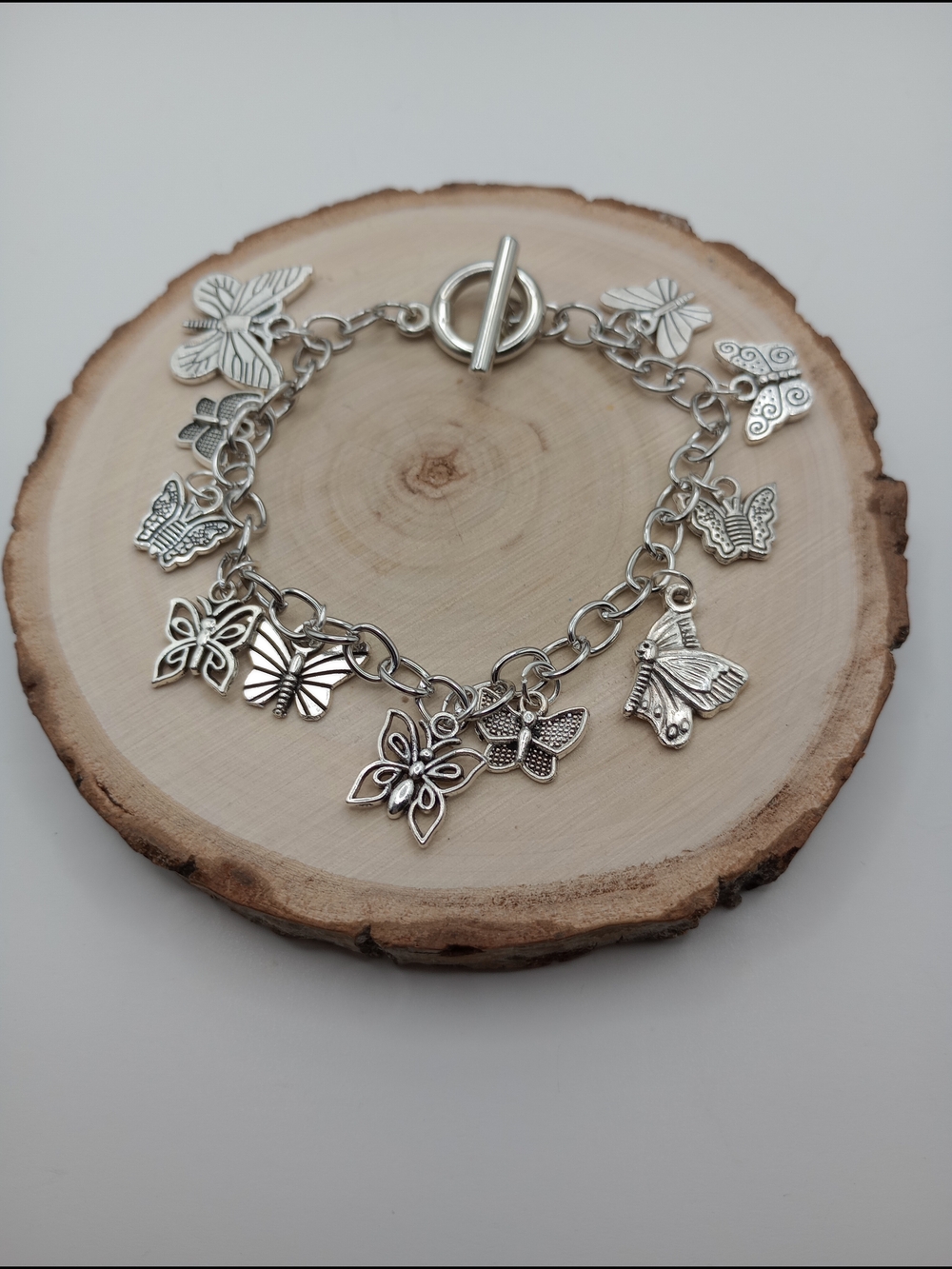 Silver Butterfly Charm Bracelet - Silver Tone